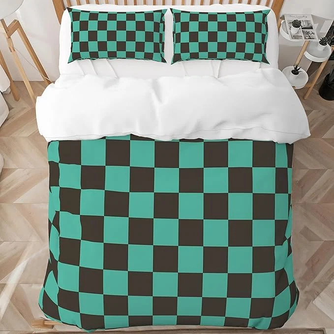 Unique INFLAG Anime Bedding Set - Soft Brushed Microfiber 90x90 Inches Duvet Cover Set 3 Piece 1 Duvet Cover with Zipper Closure and 2 Pillow Shams Queen Green Crafted