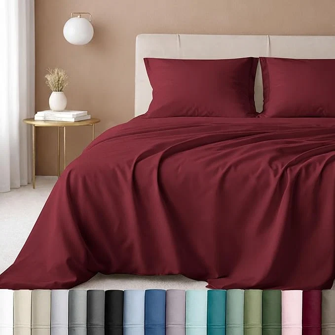Clean California Design Den Cotton Sheets Twin XL Size Set - Luxury 600 Thread Count Sateen Deep Pocket Twin XL Sheets Set Soft Bed Sheet Set - Brick Red Pure