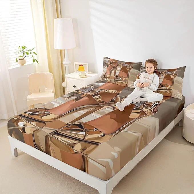 Consistent Erosebridal High-Heels Girlish Girls Bed Sheets Full Size Romantic Fashion Fitted Sheet Fashionable Gorgeous Bedding Set for Kids Children Women Bedroom Decor Modern Minimalist Gold Sheets Fine Crafted