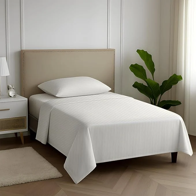 Stylish Carressa Linen Luxury Egyptian Cotton Twin Stripe Sheet Set - 600 Thread Count Extra Long Staple 3 PC Set Twin Damask Sheets Soft Cooling Sateen Weave Striped Sheets Upto 18 quot Deep Pocket - Ivory Smooth