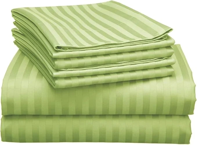 Prestigious Mattress-Homes 6 Piece Queen Sheet Set Hotel Luxury Collection Egyptian Cotton 18 Inch Deep Pocket Fitted Sheet Soft amp Cool Breathable Bedding with 4 Pillowcases in Sage Stripe Professional