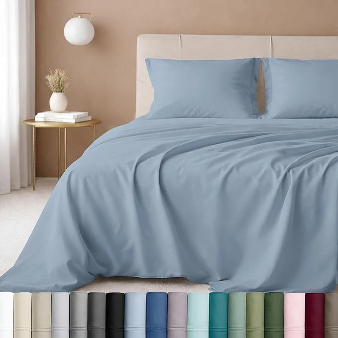 Exclusive California Design Den Luxury Twin XL Sheet Set - Cotton 600 Thread Count Deep Pocket XL Twin Sheets Soft Hotel-Quality Bedding with Sateen Weave - Blue Solid