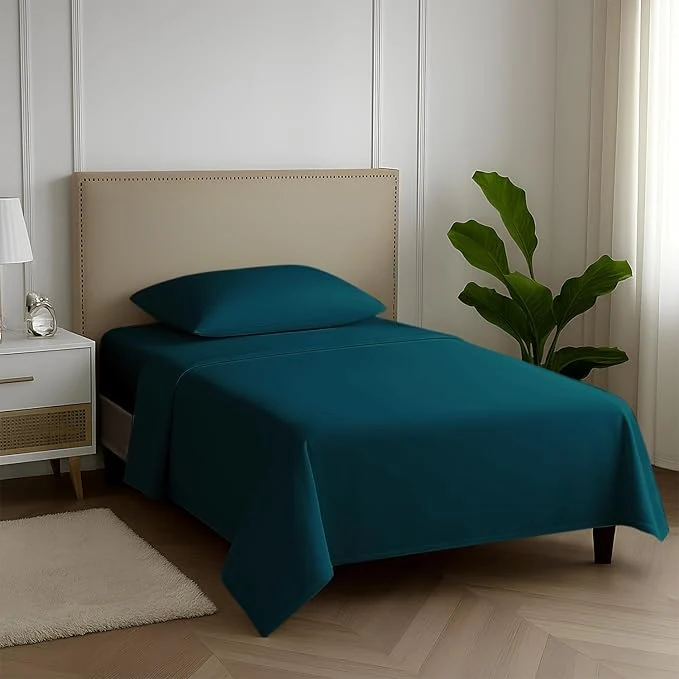 Prestigious Carressa Linen Egyptian Cotton Twin Sheets Set - 600 Thread Count Egyptian Cotton Luxury Twin Sheets 3 PC Peacock Teal 16 quot Deep Pocket Soft Cooling Sateen Weave College Dorm Room Bedding Effective