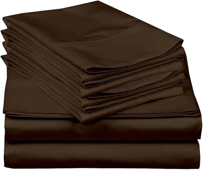 Outstanding Mattress-Homes 6 Piece King Sheet Set Hotel Luxury Collection Egyptian Cotton 18 Inch Deep Pocket Fitted Sheet Soft amp Cool Breathable Bedding with 4 Pillowcases in Chocolate Solid Prestigious