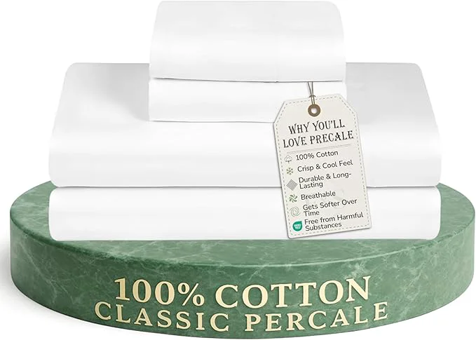 Luxury Feather amp Stitch Softest Cotton Sheets 300 Thread Count Percale Weave Bedding 16 quot Deep Pocket Cooling Sheets Breathable Bed Set Hotel Premium Quality Queen White Safe