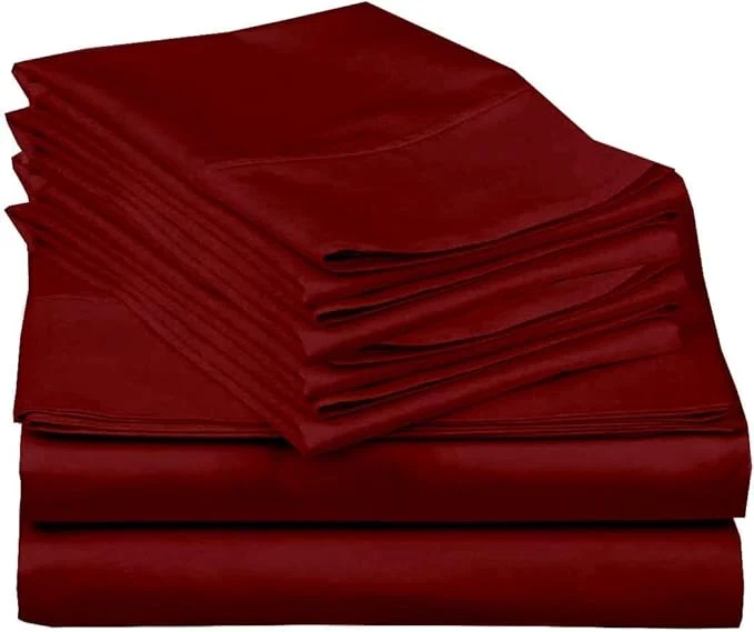 Trusted Mattress-Homes Ultra-Soft Breathable Hotel Luxury Collection Split King Size 7 Piece Crisp Sheet Set Egyptian Cotton Extra Deep Pocket Upto 21 quot Machine Washable Sheets in Burgundy Solid Original