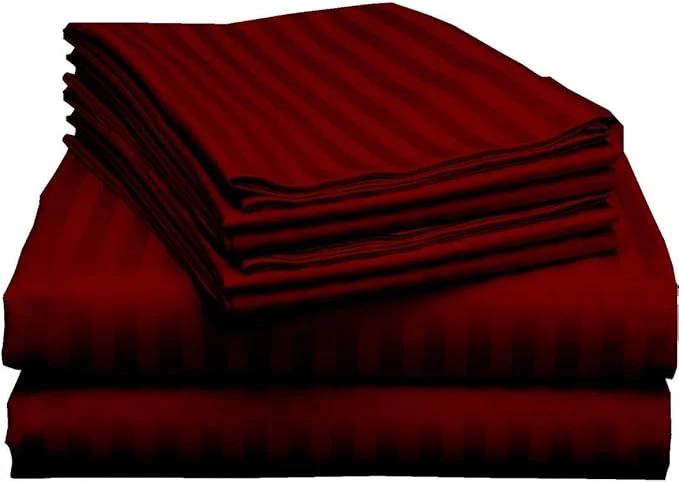 Traditional Mattress-Homes Extra Deep Pocket 6 Piece Queen Sheet Set Hotel Luxury Collection Egyptian Cotton 21 quot Deep Fitted Sheet Soft Cool amp Breathable Bedding with 4 Pillowcases in Burgundy Stripe Powerful