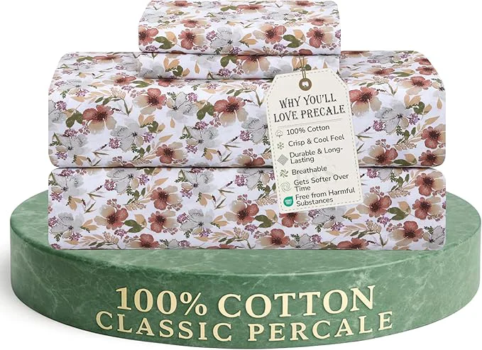 Enhanced Feather amp Stitch Softest Cotton Sheets 300 Thread Count Percale Weave Bedding 16 quot Deep Pocket Cooling Sheets Breathable Bed Set Hotel Premium Quality Queen Florence Refined