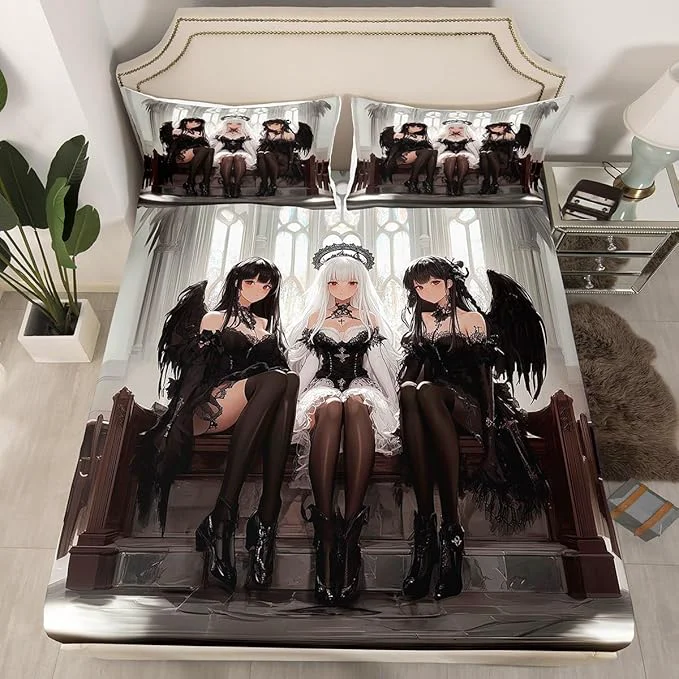 First-Class Erosebridal Japanese Anime Queen Size Bedding Set Anime Girl Bed Sheets Kawaii Japanese Style Fitted Sheet Cartoon Japan Animation Bed Set for Boys Youth Teens Adult Women Bedroom Decor Long-Lasting