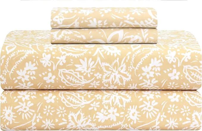 Comfortable Feather amp Stitch Softest Cotton Sheets 300 Thread Count Percale Weave Bedding 16 quot Deep Pocket Cooling Sheets Breathable Bed Set Hotel Premium Quality Queen Twilight Bloom Beige Original