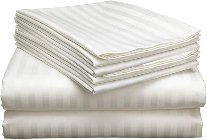 Reusable Mattress-Homes 6 Piece King Sheet Set Hotel Luxury Collection Egyptian Cotton 18 Inch Deep Pocket Fitted Sheet Soft amp Cool Breathable Bedding with 4 Pillowcases in Ivory Stripe First-Class
