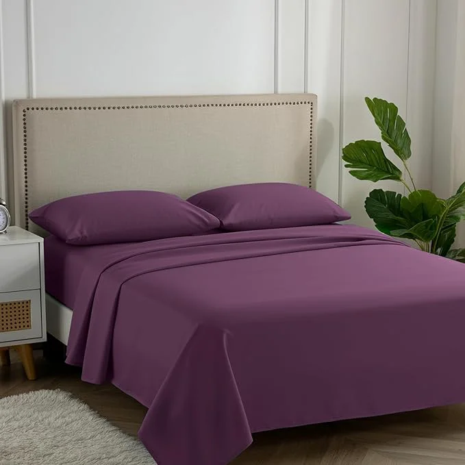 Carressa Linen Egyptian Cotton Queen Sheet Set - 600 Thread Count Egyptian Cotton Queen Sheets Set 4 PC Plum Purple Ultra Soft Cooling 16 quot Deep Pocket Sateen Weave Luxury Hotel Bed Sheet Detailed