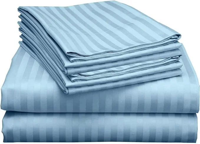 Minimalist Mattress-Homes Extra Deep Pocket 6 Piece Queen Sheet Set Hotel Luxury Collection Egyptian Cotton 21 quot Deep Fitted Sheet Soft Cool amp Breathable Bedding with 4 Pillowcases in Light Blue Stripe Specialty