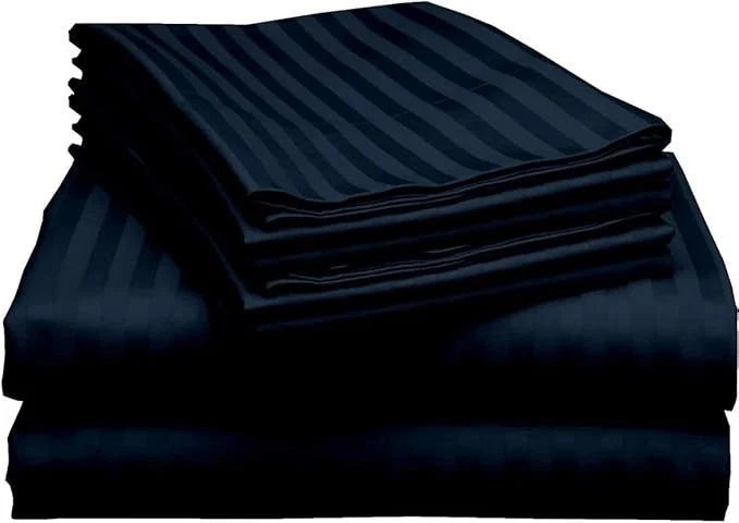 Expertly Made Mattress-Homes 6 Piece Queen Sheet Set Hotel Luxury Collection Egyptian Cotton 18 Inch Deep Pocket Fitted Sheet Soft amp Cool Breathable Bedding with 4 Pillowcases in Navy Blue Stripe Genuine