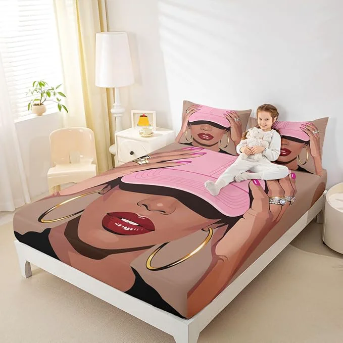 Professional Erosebridal Black Girls Full Size Bed Sheets Fashion Black Woman Fitted Sheet for Girls Kids Vogue Fashionable Gorgeous Bedding Set for Teens Children Women African Princess al Sheets Trendy