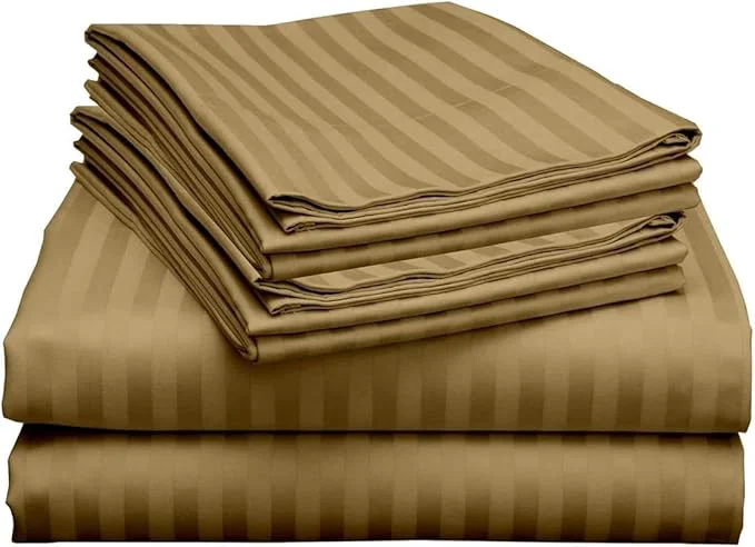 Easy-to-Use Mattress-Homes Extra Deep Pocket 6 Piece Cal-King Sheet Set Hotel Luxury Collection Egyptian Cotton 21 quot Deep Fitted Sheet Soft Cool amp Breathable Bedding with 4 Pillowcases in Taupe Stripe Quality