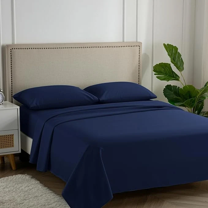Quality Carressa Linen Egyptian Cotton King Size Sheets Set - 600 Thread Count Egyptian Cotton Queen Sheets King Size 4 PC Navy Blue Soft Cooling 16 quot Deep Pocket Sateen Weave Luxury Hotel Bed Sheet High-Performance