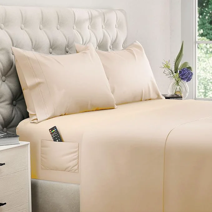 Trusted DREAMCARE Queen Sheet Set – 4 pcs Cooling Sheets – up to 21 Deep Pocket Queen Sheets – Hotel Luxury Sheets amp Pillowcases – Superior Softness Fine Microfiber with Side Pocket Wheat Enhanced