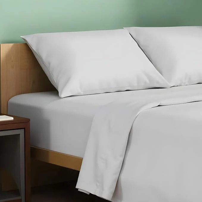 Classic TEXAS LINEN CO. Organic Cotton Sheets King Size - 4 PC Organic Cotton Percale Sheets King Set Light Grey Soft Cooling amp Breathable Bedsheets 16 quot Deep Pocket Hotel Bedding - GOTS