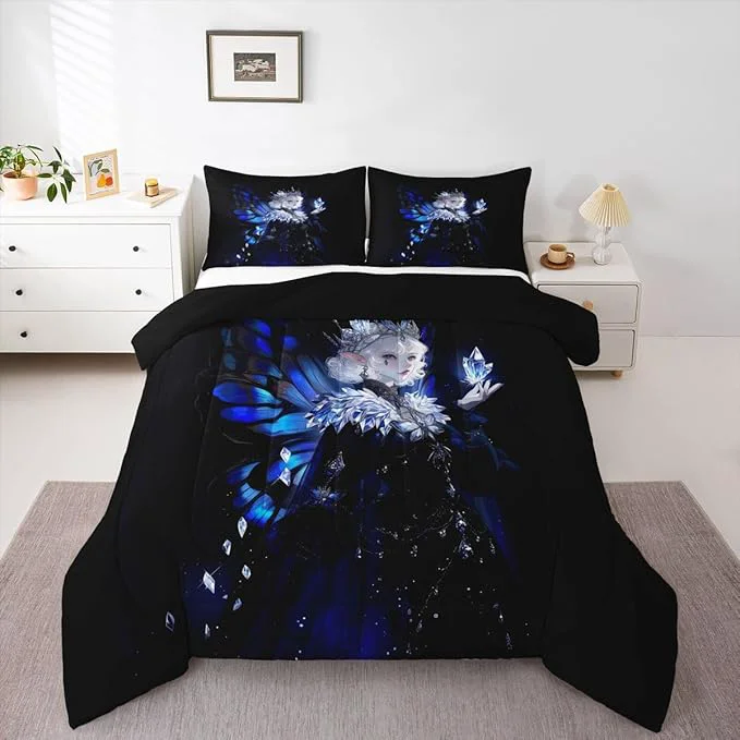 Responsible Erosebridal Gothic Girls Comforter Set for Kids Boys Girls A Girl Wearing A Crown Bedding Butterfly Diamond Feather Print Duvet Set Coquette Princess Comforter Queen with 2 Pillowcases Reliable
