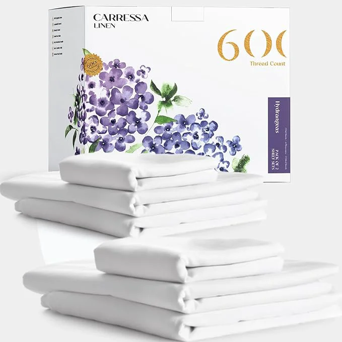 Flexible Carressa Linen Egyptian Cotton Full Size Sheets - 600 Thread Count Full Size Egyptian Cotton Sheets 8 PC Crisp White Soft Cooling 16 quot Deep Pocket Sateen Weave Luxury Hotel Bed Sheet Set Secure