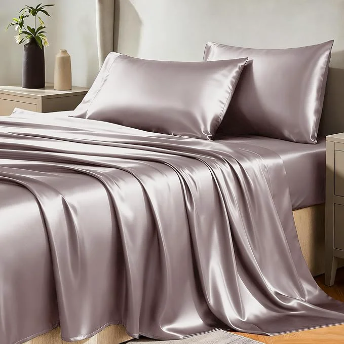 Efficient CozyLux Satin Sheets Full Size Sheets - 4 Piece Silky Full Size Bed Sheets Luxury Dusty Purple Full Bed Set with Smooth and Soft Microfiber Includes 1 Fitted Sheet 1 Flat Sheet and 2 Pillowcases Classic