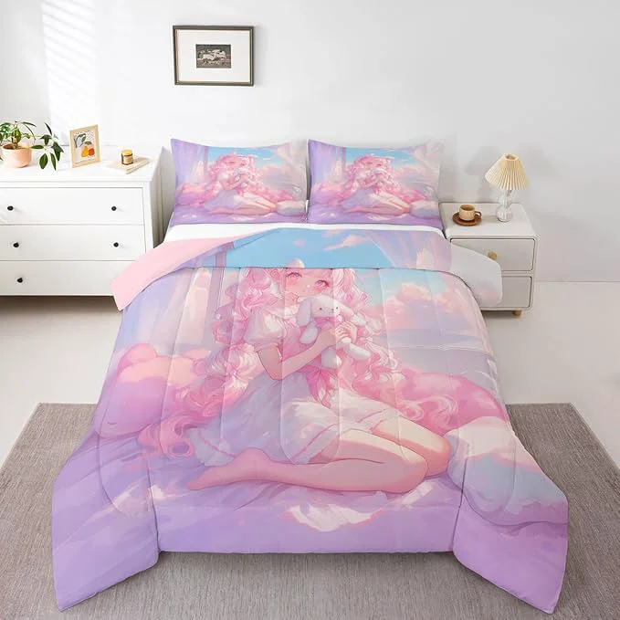 First-Class Erosebridal 3D Japanese Girl Bedding Sets Queen - Romance Style Comforter Set for Kids Adults Japanese Anime Girly Duvet Insert Anime Gifts Quilt Eco-Friendly