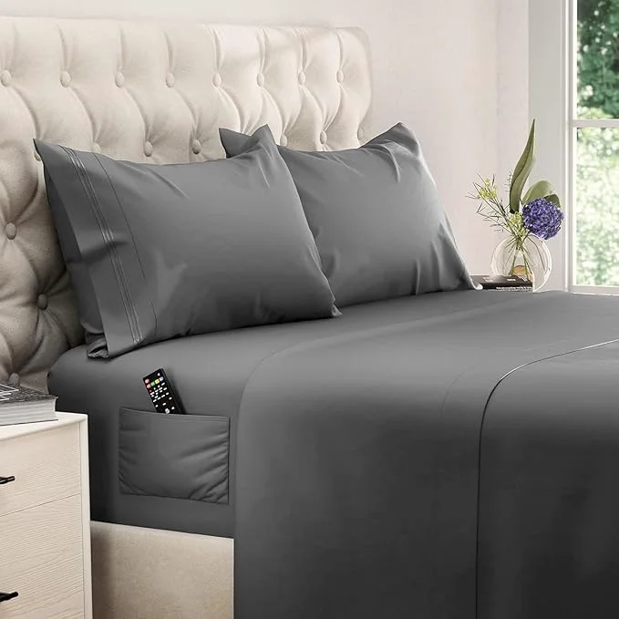 Original DREAMCARE King Size Sheets Set – 4 pcs Cooling Sheets – up to 21 Deep Pocket King Sheet Set – Hotel Luxury Sheets amp Pillowcases – Superior Softness Fine Microfiber with Side Pocket – Dark Gray Practical