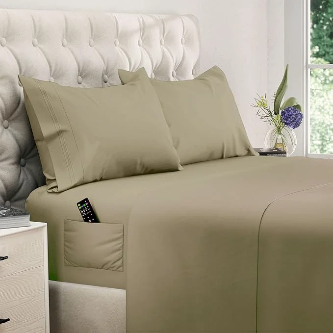 Recyclable DREAMCARE Queen Sheet Set – 4 pcs Cooling Sheets – up to 21 Deep Pocket Queen Sheets – Hotel Luxury Sheets amp Pillowcases – Superior Softness Fine Microfiber with Side Pocket Eucalyptus