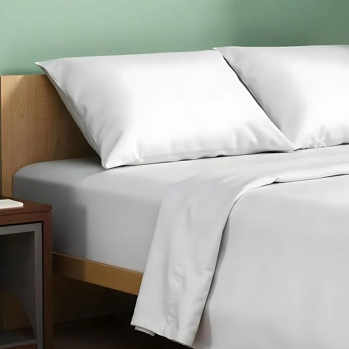 Carefully Designed TEXAS LINEN CO. Organic Cotton Sheets California King Size - 4 PC Organic Cotton Cal King Size Percale Weave Sheet Set Soft Cooling amp Crisp 16 quot Deep Pocket Hotel Quality Bedding Set - White Functional
