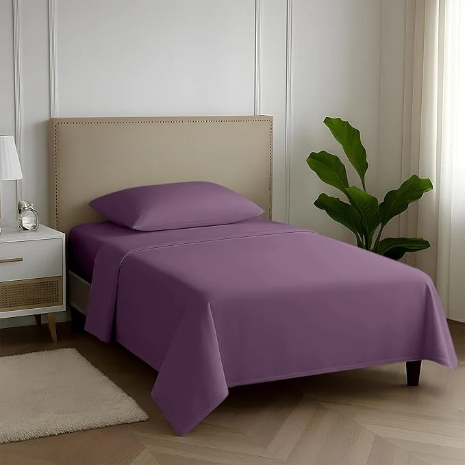Artisan Carressa Linen Egyptian Cotton Twin Sheets Set - 600 Thread Count Egyptian Cotton Luxury Twin Sheets 3 PC Plum Purple 16 quot Deep Pocket Soft Cooling Sateen Weave College Dorm Room Bedding Enhanced