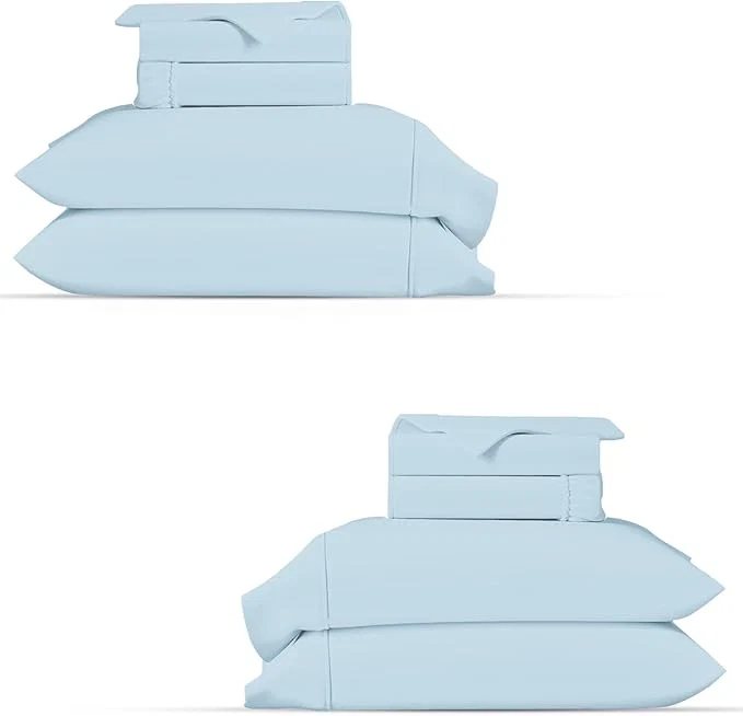 Smooth TEXAS LINEN CO. Organic Cotton Percale Sheets Queen Size Pack or 2 - Soft amp Crisp Organic Cotton Sheets Queen Size 8 PC Light Blue 16 quot Deep Pocket Percale Weve Bed Sheet Set - GOTS Sustainable