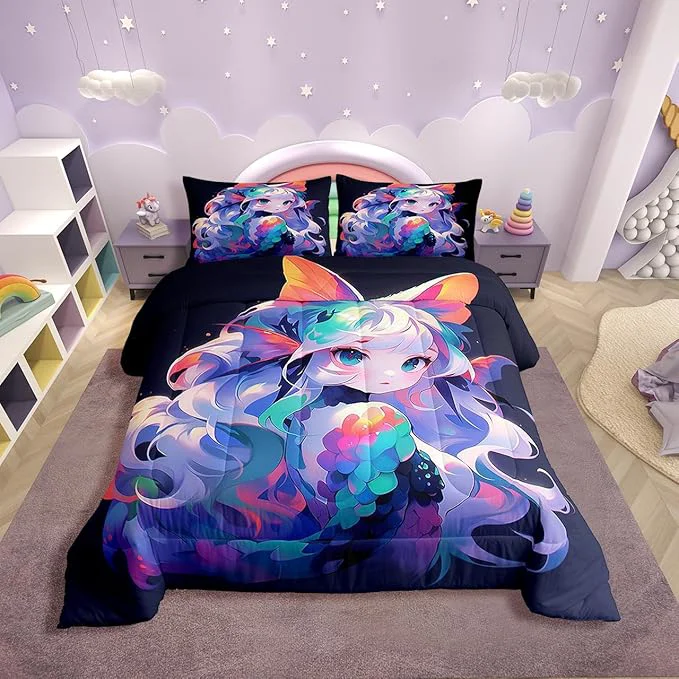 Efficient Erosebridal 3D Cartoon Printed Bedding Sets for Girls Anime Gifts Comforter 3Pcs Japanese Girl Bed Comforter Set Kawaii Printing Duvet Set for All Season King Professional