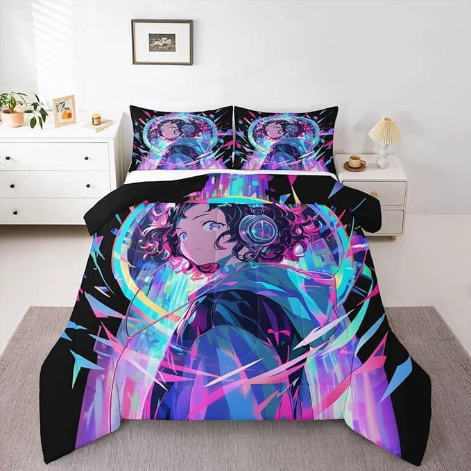 Professional Erosebridal 3D Anime Girl Bedding Comforter Sets American Street Culture Comforter Set Queen for Teens Youth Girls Watercolor Graffiti Style Bedding Galaxy Stars Print Duvet Set with 2 Pillow Cases Specialty