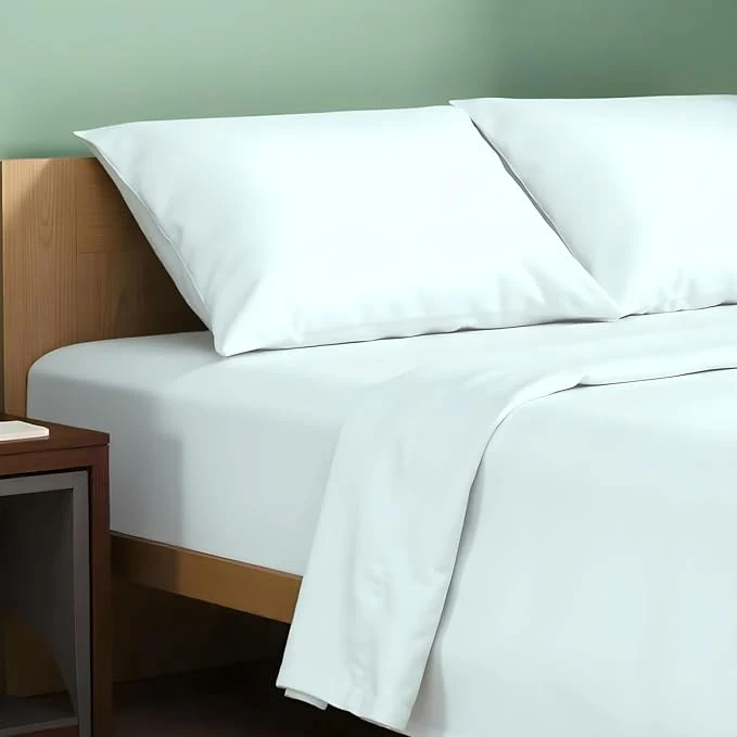 Innovative TEXAS LINEN CO. Organic Cotton Sheets California King Size - 4 PC Organic Cotton Cal King Size Percale Weave Sheet Set Soft Cooling amp Crisp 16 quot Deep Pocket Hotel Quality Bedding Set - Sea Foam Traditional