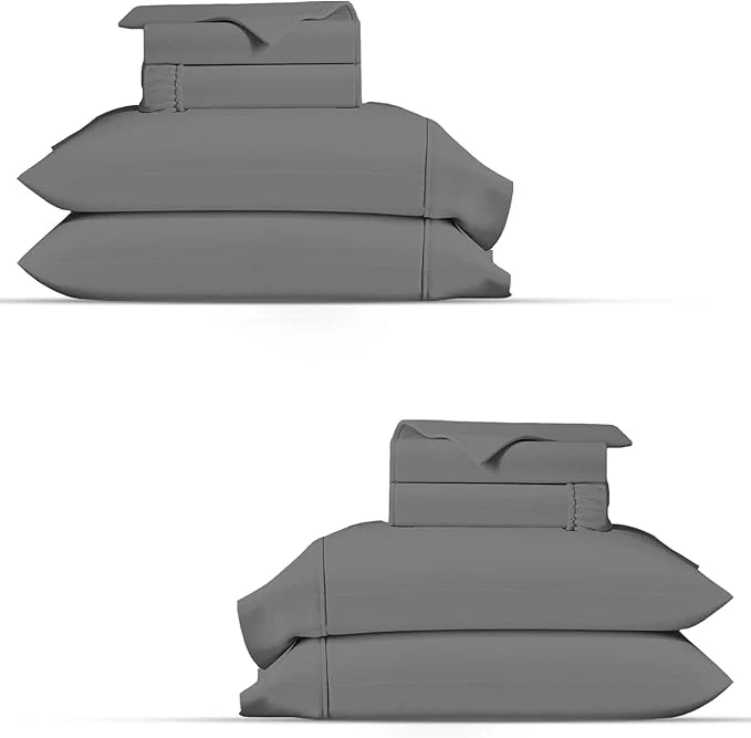 Casual TEXAS LINEN CO. Organic Cotton Percale Sheets Queen Size Pack or 2 - Soft amp Crisp Organic Cotton Sheets Queen Size 8 PC Dark Grey 16 quot Deep Pocket Percale Weve Bed Sheet Set - GOTS High-Quality