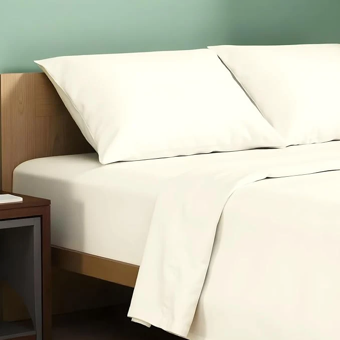 Professional TEXAS LINEN CO. Organic Cotton Percale Sheets King Size - Cotton Percale Sheets King 4 Piece King Percale Sheet Set Crisp Cooling Bed Sheets 16 quot Deep Pocket Hotel Sheet King Size - Ivory Trendy