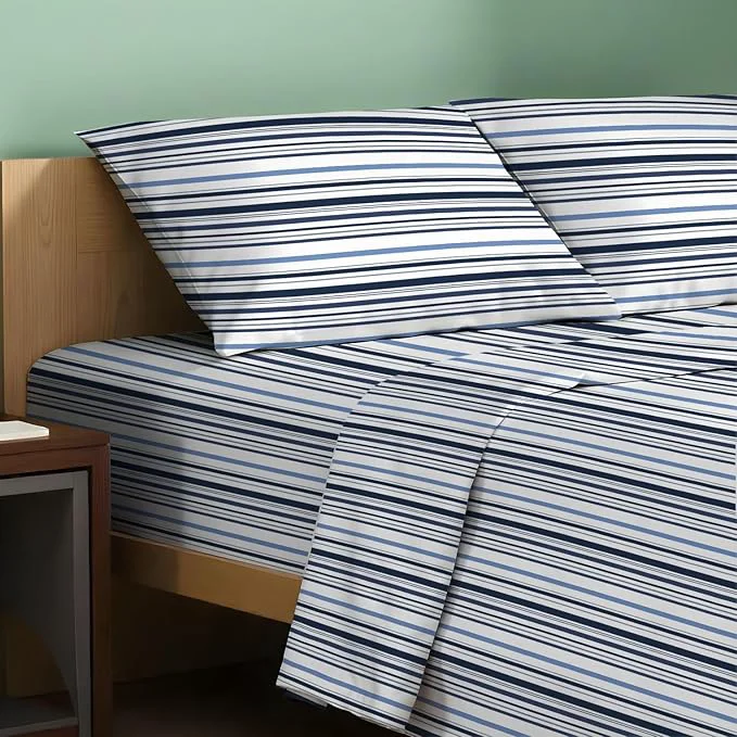Responsible TEXAS LINEN CO. Organic Cotton Printed Sheets Full Size - 4 PC Organic Cotton Percale Sheets Full Set Variegated Stripe Cooling amp Breathable Sheet 16 quot Deep Pocket - GOTS Advanced