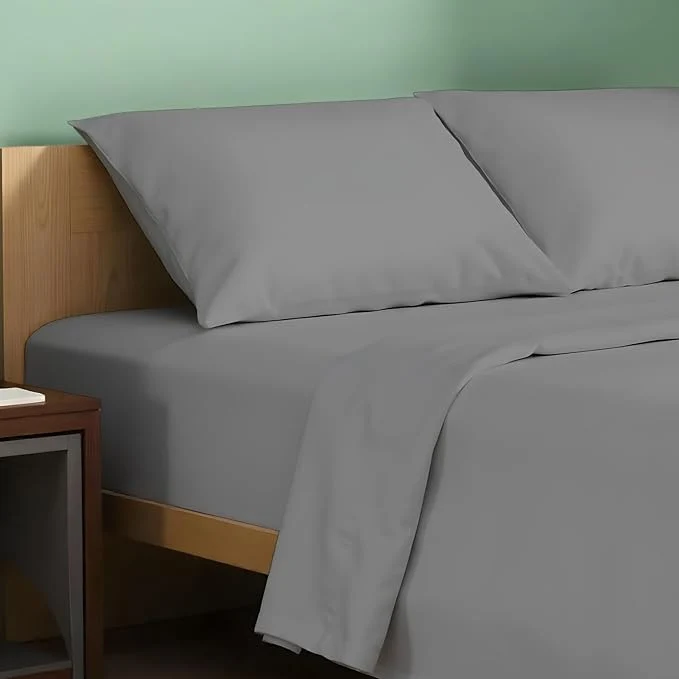 High-End Texas Linen Co. Organic Cotton Percale Sheets - Twin Size 3-Piece Set 16 quot Deep Pocket Soft amp Crisp Cooling Dorm Room Sheets - Dark Grey Clean
