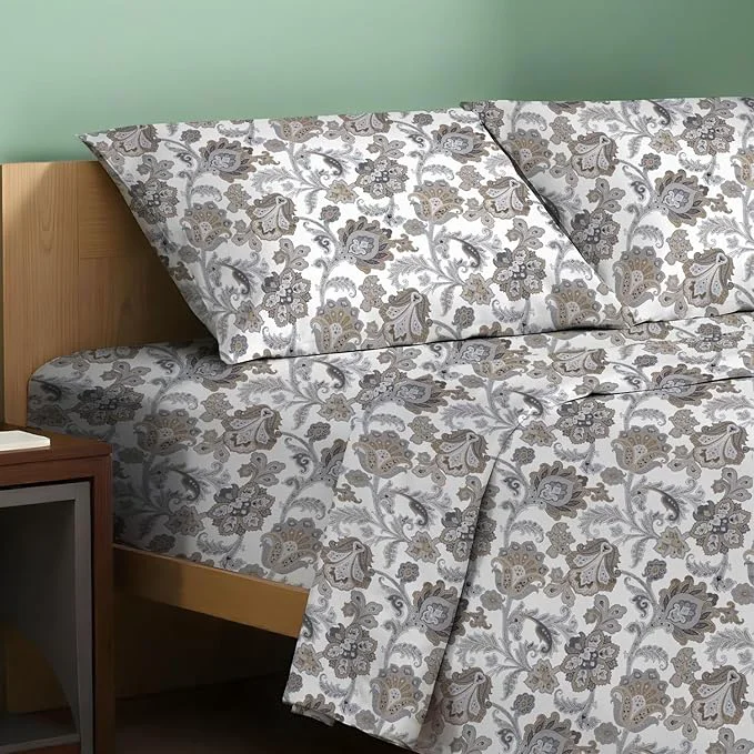 Original TEXAS LINEN CO. Organic Cotton Printed Sheets Twin XL Size - 3 PC Organic Cotton Percale Sheets Twin XL Floral Ivory Cooling Sheet for Dorm Room 16 quot Deep Pocket Hotel Set - GOTS User-Friendly