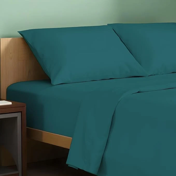 TEXAS LINEN CO. Organic Cotton Sheets Twin XL Size - 3 PC Organic Cotton Twin XL Size Percale Weave Sheet Set Soft Cooling Crisp amp Breathable 16 quot Deep Pocket Hotel Quality Bedding Set - Teal Reusable