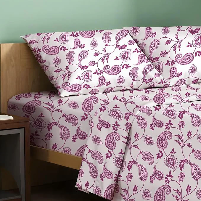 Exclusive TEXAS LINEN CO. Organic Cotton Printed Sheets Full Size - 4 PC Organic Cotton Percale Sheets Full Set Paisley Cooling amp Breathable Sheet 16 quot Deep Pocket Hotel Bedding - GOTS Secure