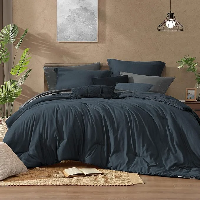 Elite Monbix Twin XL Comforter Set Navy Blue Cationic Dyeing Bedding Set Reversible 5 Pieces All Season Bed in a Bag with Comforter Sheets Pillowcase amp Sham Environmentally Friendly