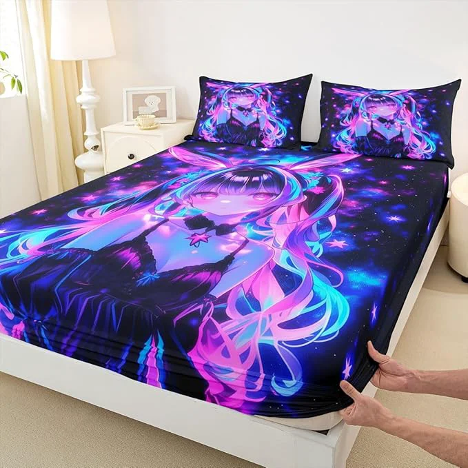 Organic Erosebridal 3D Mushroom Girls Sheets for Boys Girls Japanese Modern Fashion Fitted Sheet Abstract Graffiti Kids Bedding Sets Watercolor Aesthetic Bed Sets Full 3 Piece Professional