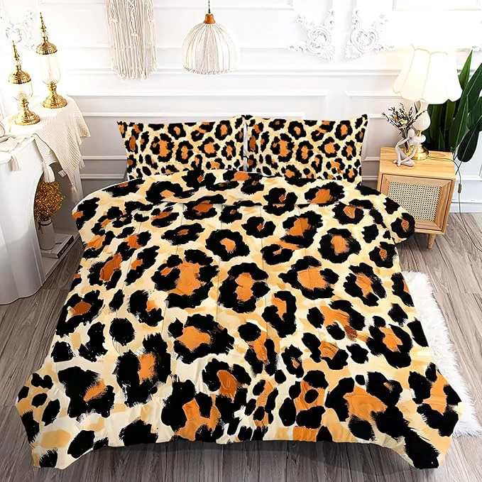 Trendy Brown Leopard Print Comforter Set Queen Cheetah Print Bedding for Kids Boys Girls Bedroom Wild Animal Theme Pattern Qulit Sets 1 Comforter 2 Pillowcases Enhanced