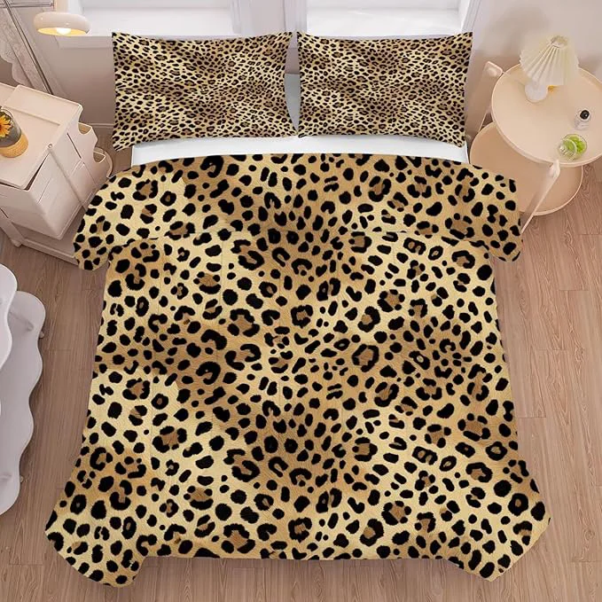 Fashionable Cheetah Print Bedding Set Full Queen Leopard Print Comforter for Women Girls Boys Bedroom Animals Quilt Bed Set 1 Comforter 2 Pillowcases Soft