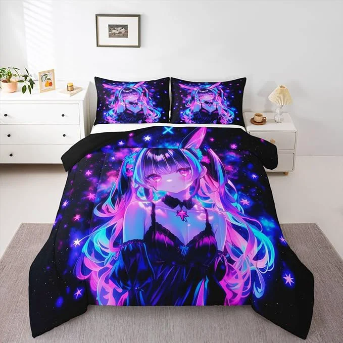 Responsible Erosebridal 3D Mushroom Girls Bedding Sets King - Japanese Modern Fashion Comforter Set for Kids Adults Abstract Graffiti Duvet Insert Watercolor Aesthetic Quilt Sustainable