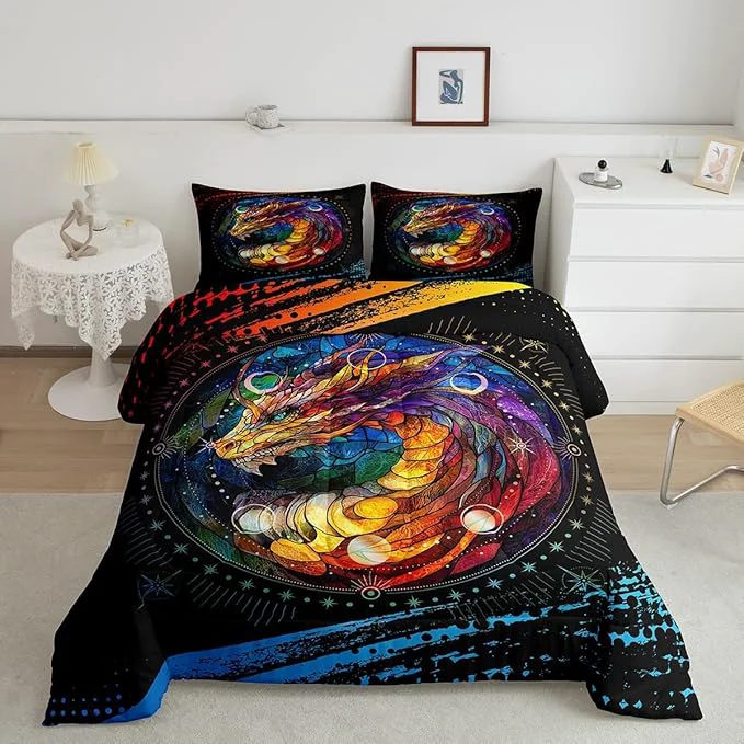 Superior Feelyou Dragon Comforter Set Toddler Size Dragon Stuff Comforter for Boys Girls Teens Wild Life Bedding Set Dragon Decor Duvet Set Room Decor Black Orange Yellow Quilt Set Reliable