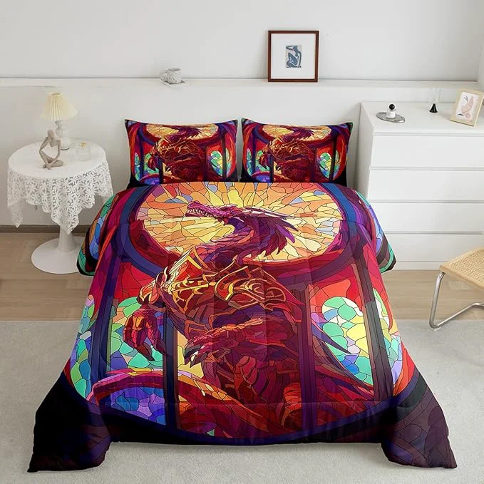 Consistent Feelyou Dragon Comforter Set Full Size Dragon Stuff Comforter for Boys Girls Teens Wild Life Bedding Set Dragon Decor Duvet Set Room Decor Dark Orange Quilt Set Artisan
