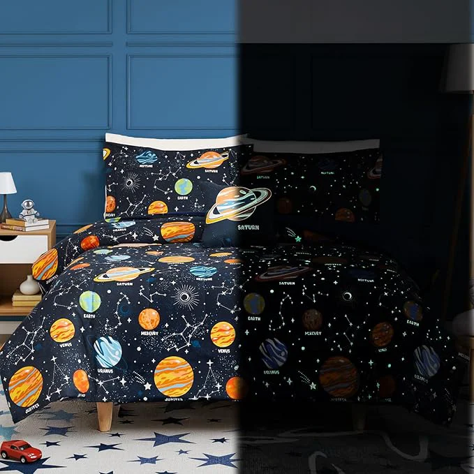 Advanced Glow in The Dark Kids Comforter Set Full Size for Boys Teen Space Bedding Set 1 Comforter 1 Decor Pillow 2 Pillow Shams Classic